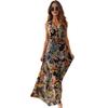 Women Vacation Dress Sleeveless V Neck Backless Floral Printing High Waist Drawstring Beach Dress Bohemian Style Maxi Dress