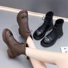 Large Size Warm Booties With Laces Elegant Medium Heels Lace-up Women's Ankle Boots Winter 2024 Autumn Chic Female Short Shoes