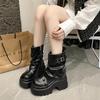 Fashion Women Leather Boots New Winter Motorcycle Boots 9.5CM Wedge Heels High Platform Chunky Shoes Woman Autumn Thick Sole Punk Boots