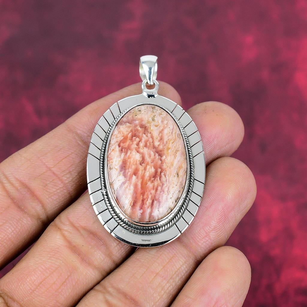 Rhodochrosite Jewelry, 925 Solid Sterling Silver Pendant, Handmade Gemstone Jewelry Pendant, For Memorial Day