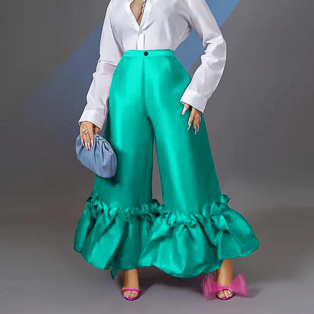 Summer High Waist Loose Ruffle Wide Leg Pants for Women