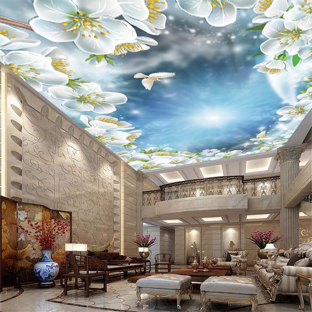 Ceiling Wallpaper 3d Plant Flowers Blue Sky Ceiling Mural Living Room Bedroom Hotel Ceiling Mural