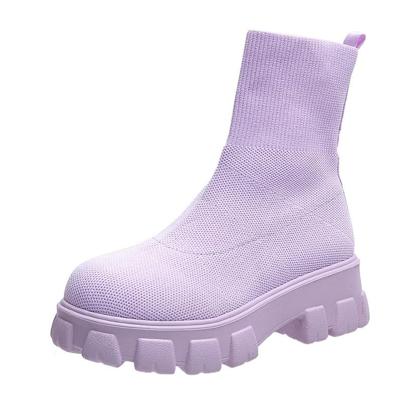 2023 Casual Stretch Fabric Platform Boots Fashion Slip-On Women Ankle Boots Knitted Sock Platform Shoes Sports Short Boots Plus Sizes 43