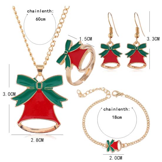 Christmas Tree Santa Elk Bell Earrings Bracelet Ring Necklace Women Jewelry Set