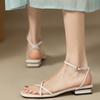 2025 Summer Open-toed Fresh Flat Sandals Women's Low Square Root Full Leather Soft Surface One-word Buckle Sandals