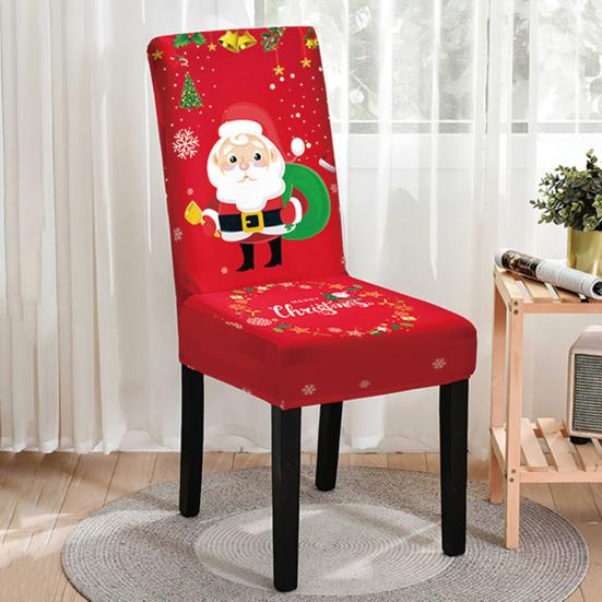 Yousheng Christmas Chair Cover Dustproof Cartoon Santa Snowman Print Stretchable Fabric Anti-slip New Year Party Decoration Chair Protective Sleeves