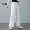 Women Casual Pants Elastic High Waist Buttons Zipper Fly Long Trousers with Pockets Solid Color Straight Wide Leg Slacks Daily Wear