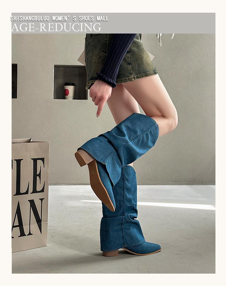 European and American Fashion Temperament Pointed Niche Western Cowboy Boots Women's 2025 New Summer Fringed Pants Tube Boots Thick Heel