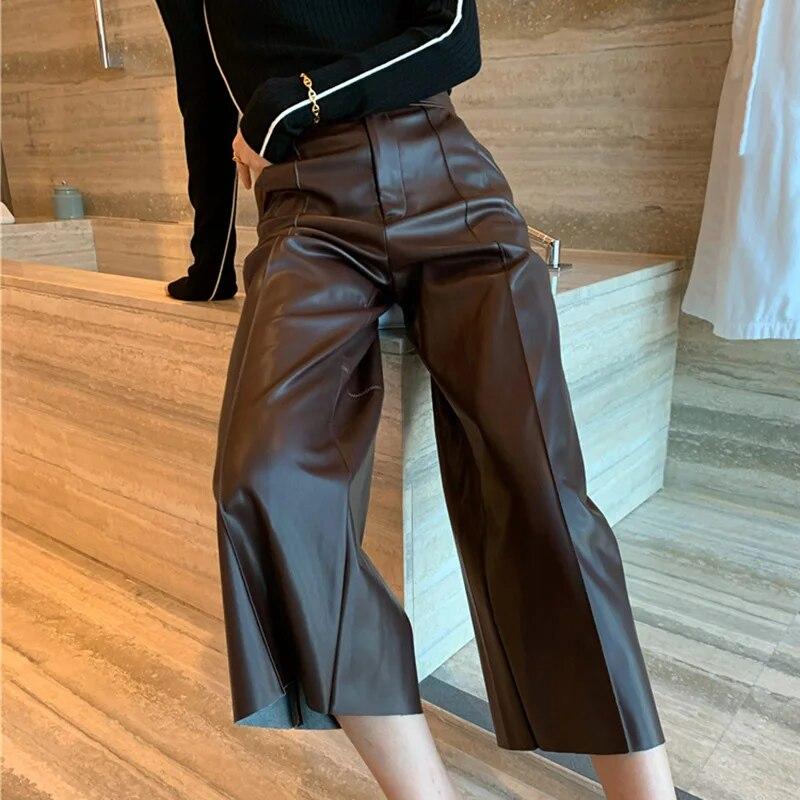 Брюки из натуральной овчины, брюки длиной до икры, женские свободные длинные брюки из натуральной кожи TF5302