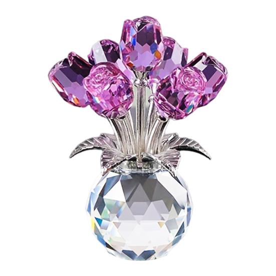 Yousheng Faux Crystal Rose Flower Ornament Handmade Bouquet Figurine Mini Flower Vase Decoration Wife Girlfriend Women Wedding Anniversary Birthday