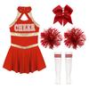 Cheer Leader Halloween Costume for Girls Sleeveless Tank  Dress Outfit with Pom Poms for Cheerleading Dancing