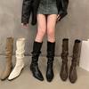 Women Knee High Boots Autumn Winter Female Shoes Fashion Female Slip-on Folds Low Heel Round Toe Flat Long Boots Botas