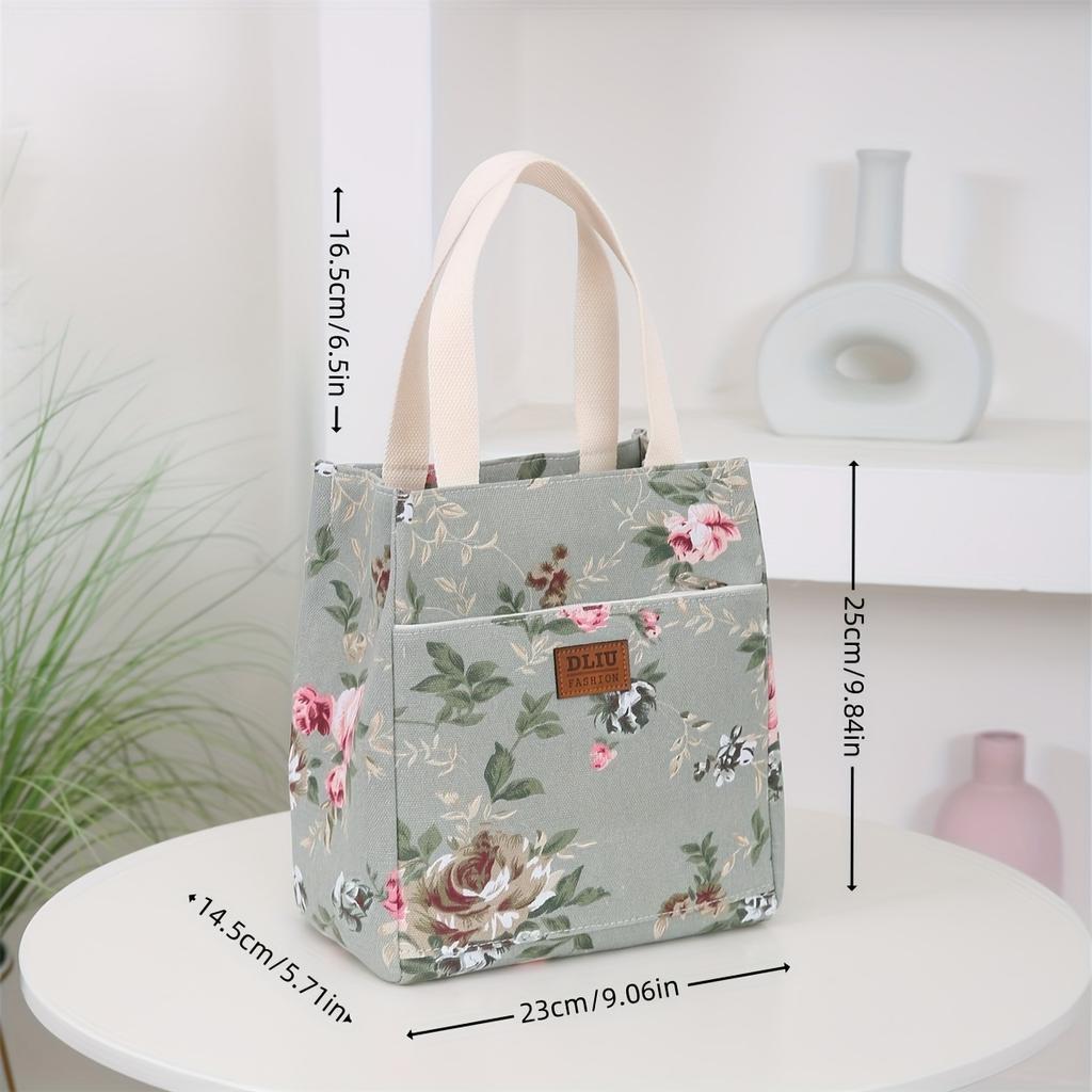 Floral Canvas Tote Bag Large Capacity Lunch Bag for Women Multipurpose Shoulder Handbag KTY