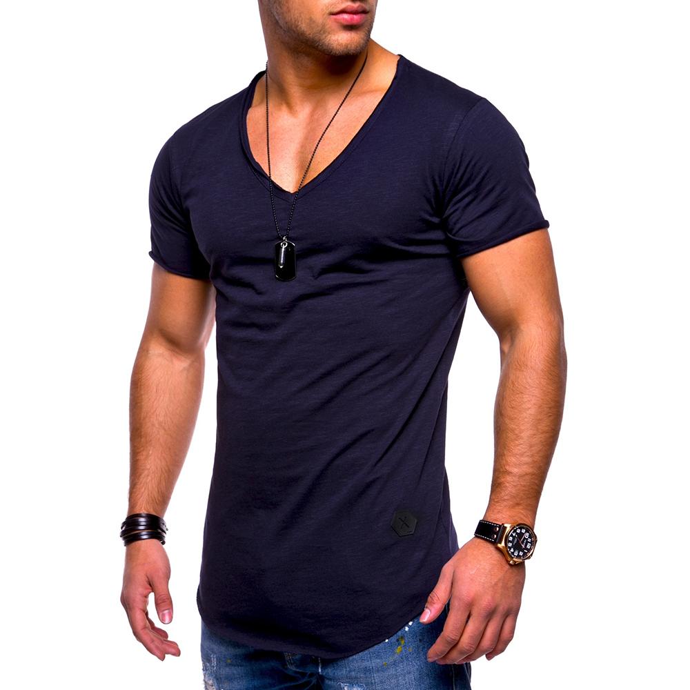 Men's Short Sleeve V Neck T Shirt Casual Slim Fit Solid Muscle Tee Tops Blouse