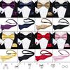 Mens Self Bow Tie Floral Woven Silk Bow Ties Hanky Cufflinks Suit for Wedding Party