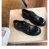 Washed Cowhide~ Retro Leather Platform Loafers Women's Autumn British Derby Single Shoes One Pedal Lace-up Small Leather Shoes