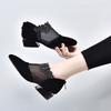 Spring New Pointed Mesh Sheepskin Rhinestone Single Shoes Black Low Heel Rear Zipper Breathable Women's Shoes