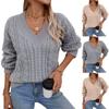 Women's Fashion Casual Loose Solid Color Pullover Retro Cable V-Neck Long Sleeve Knit Sweater