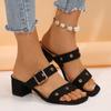 Ladies Shoes Modern Women's Slippers Plus Size Dress Slippers Women Buckle Square Toe Chunky Heels Open Toe Women's Sandals