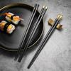 5 Pairs Black Gold Chopsticks Set Korean Food Sushi Sticks Chopsticks Reusable Non-slip Chopsticks Alloy Chinese Chopsticks