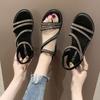 Woman Shoes Roman Style No Heel Rhinestones Outdoor Sandals for Women Asian Size On Sale Luxury 2025 Offer Vintage Summer Casual