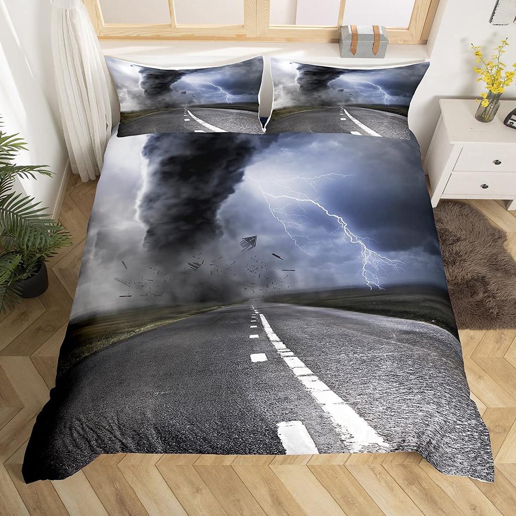 Thunder and Lightning Duvet Cover Set Cloud Natural Disaster Landscape Bedding Set for Kid Teen Adult Polyester Comforter Cover