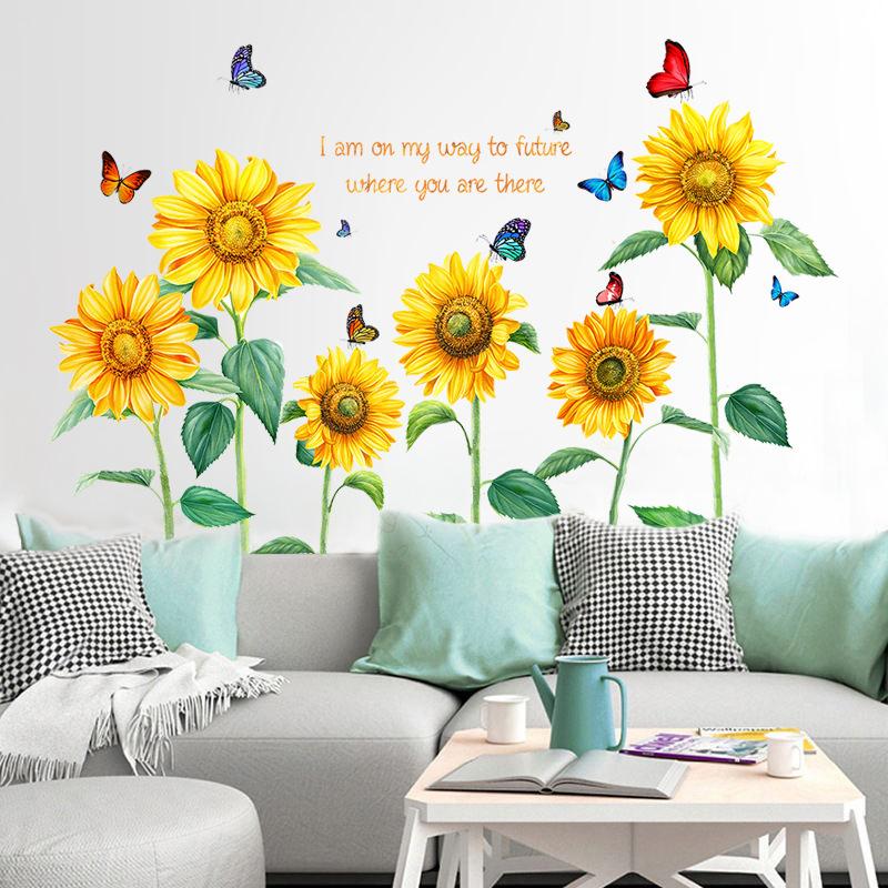 XY9019 Sunflower Wall Sticker Bedroom Cozy Living Room Decorative Stickers Removable Supply Printing