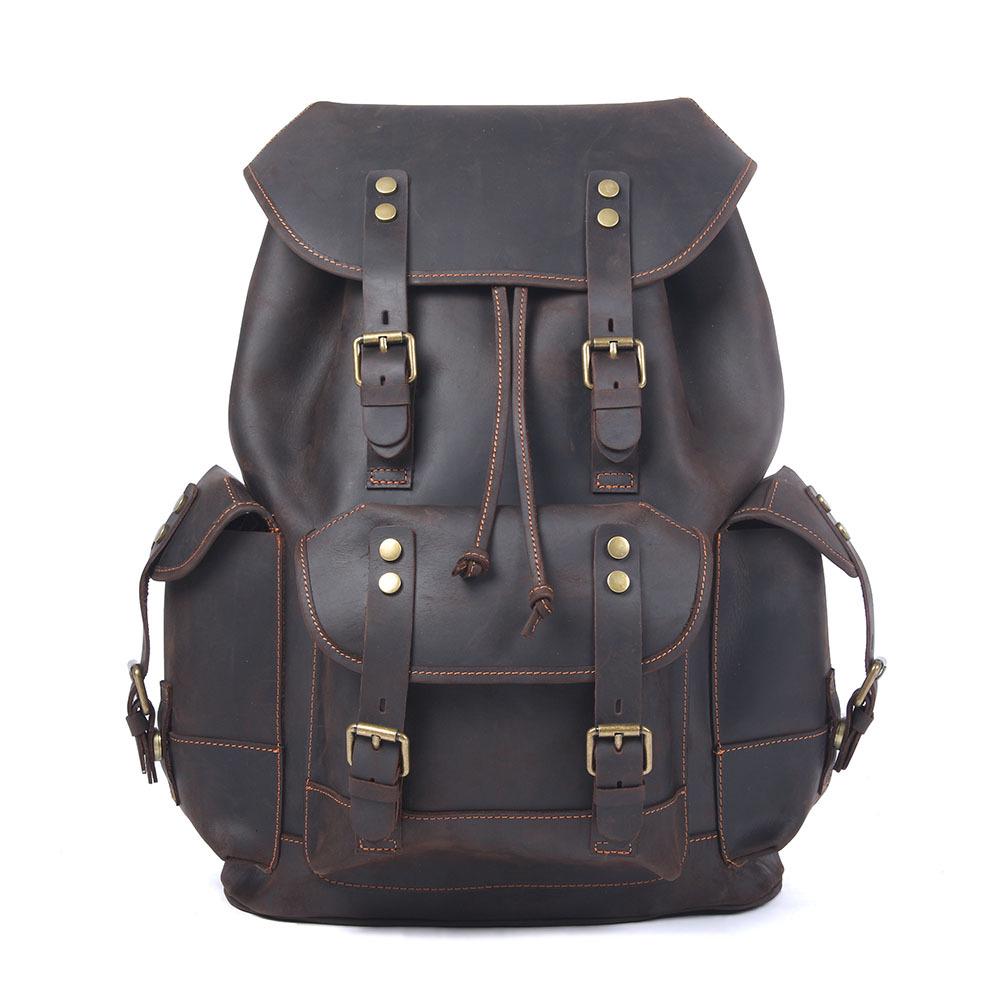 Retro Men's Large Capacity Genuine Leather Cowhide Backpack - Crazy Horse Travel & Motorcycle Bag