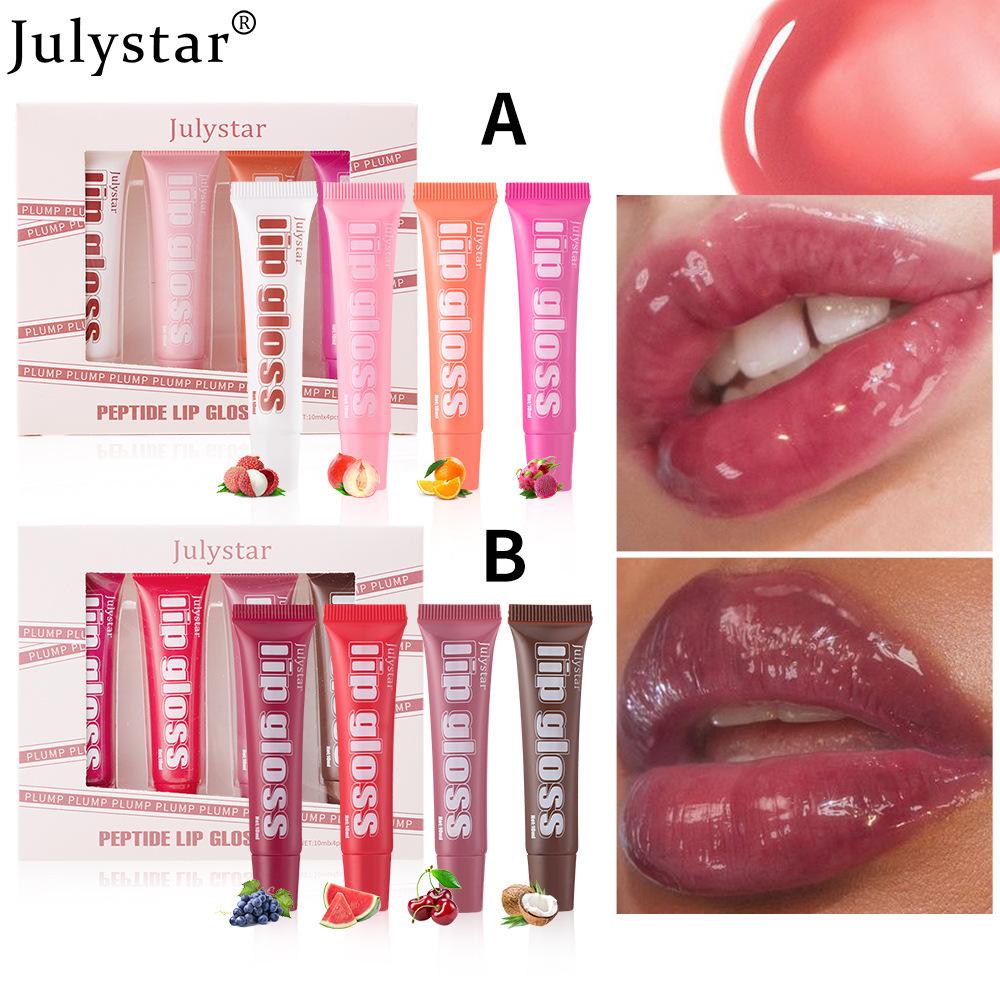 Fruit Lip Gloss 4 Pcs Set Lip Moisturizing Lip Glaze Moisturizing Hydrating Lip Oil Makeup