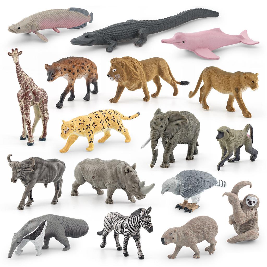 Simulation 17Pcs South American Non-Animal Model Set Sloth Anteater Jaguar Zebra Lion Elephant Ornament