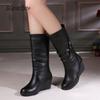 Fashion Autumn Winter Women's Mid-Calf Boots Fashion PU Black Wedge Botas Mujer Round Toe Side Zip Warm Plush Snow Boot Botas Para Mujer