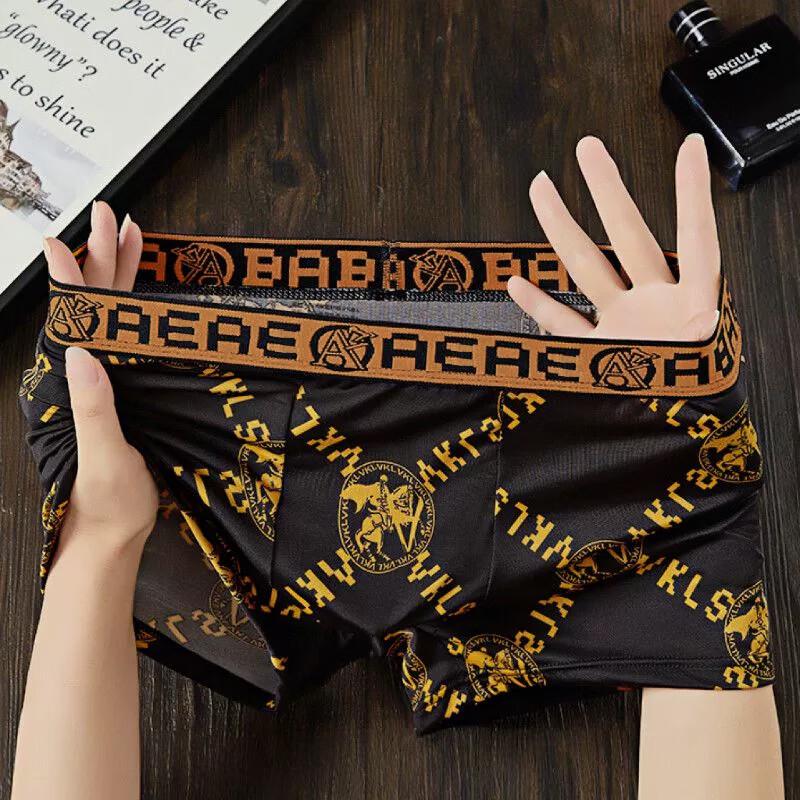 Baobaomian Men's Ice Silk Antibacterial Boxer Briefs 4-Pack