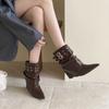 2025 Autumn and Winter New European and American Pointed Thin Heel Belt Buckle High Heel Temperament French Fashion Sexy Beautiful Women Short Boots