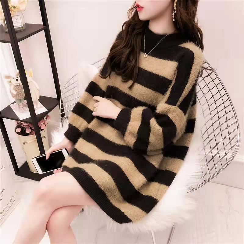 Sweater Pullover for Women Loose Korean Version Autumn and Winter Loose Stripe Knitwear Pullover Women Tops