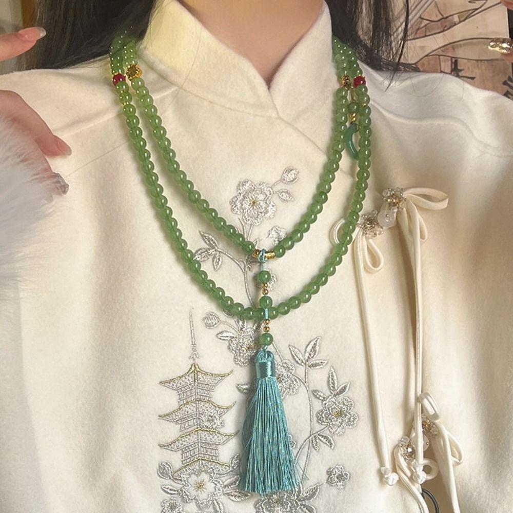 108 Beadeds Fringe Chinese Style Necklace Traditional Cheongsam Sweater Chain Necklace  Women Girls
