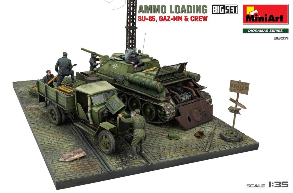 MiniArt Soviet Ammunition Loading Big Set Medium 6 Crew Plastic Model MA36071 1/35 SU-85 Self-propelled Gun, GAZ-MM Truck,