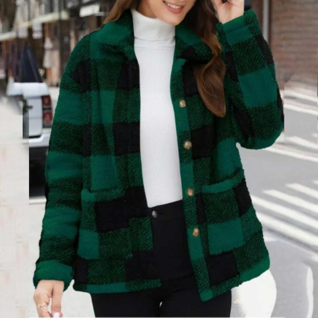 Women's Fashion Casual Long Sleeve Plaid Button With Pocket Jacket