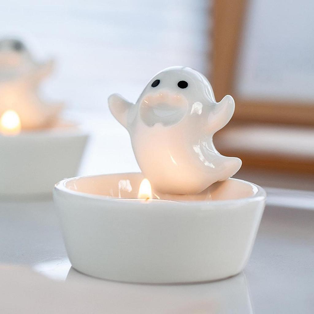 White Candle Holder Tealight Candlestick Crafts Cute Ceramic for Holiday