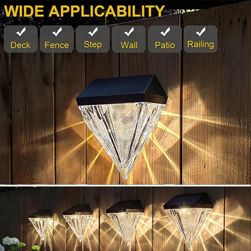Solar Fence Lights Outdoor Garden Diamond Solar LED Wall Light IP65 Waterproof Garden Step Light for Terraces Railings