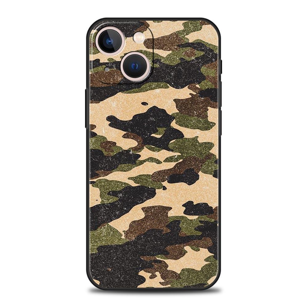 Colour Camouflage Black Camo Silicone Phone Case For iPhone 11 12 13 15 14 Pro Max X XR XS 7 8 Plus SE 2020 Luxury Black Cover