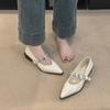 2025 New Spring and Summer French Fashion Pointed Thick Heel Single Shoes Rhinestone One-word Buckle with Casual Versatile Middle Heel