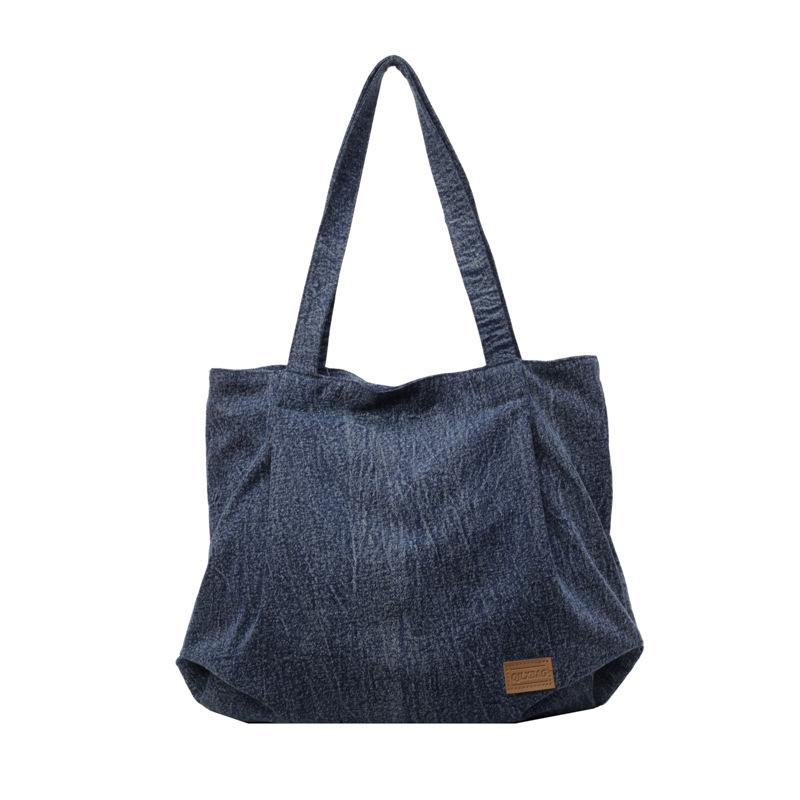 Commuter Large Capacity Denim Tote Bag Women Underarm Bag Work Shoulder Bag