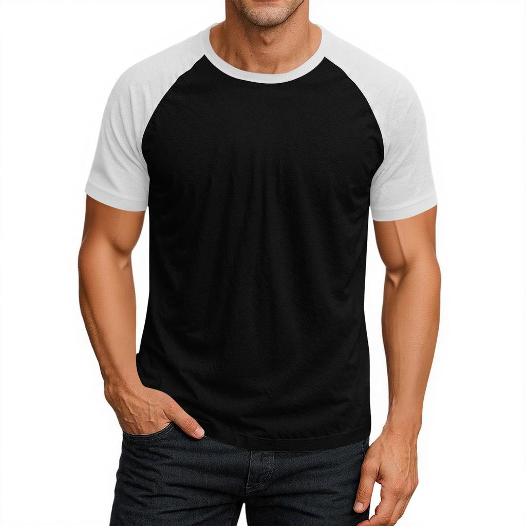Men's Round Neck Contrast Color Raglan Short Sleeve Top T-shirt