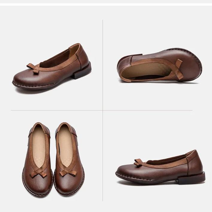 Johnature Genuine Leather Comfortable Low Heel Shoes Retro Versatile Pumps Round Toe Women's Shoes