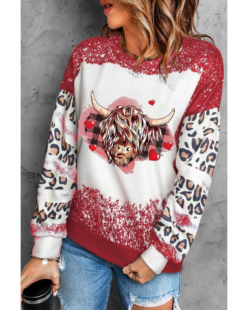Azura Exchange Heifer Graphic Print Leopard Bleached Sweatshirt
