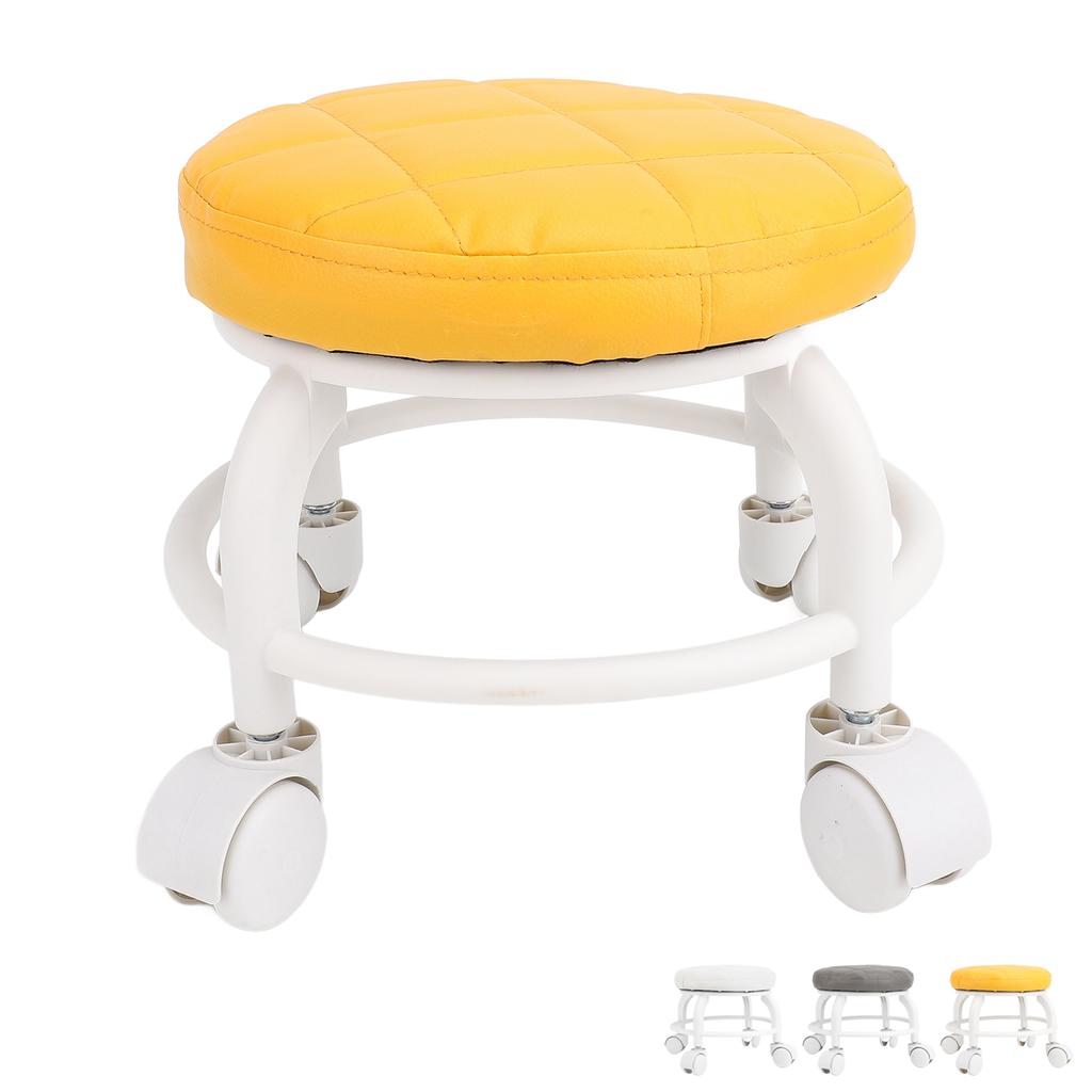 Low Roller Seat PU Leather Low Stool Mute Wheel Swivel Low Height Round Roller Chair for Home Office