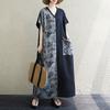 2025 Women Plus Size V-Neck Summer Dress Printing Casual Basic Short Sleeve Dress Loose Long Dress