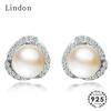 Lindon Fashion Ing Earrings with Natural Freshwater Pearl Zircon Gemstone for Women Jewelry Stud Earring Wedding Gift