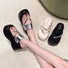 Thick-soled Flip-flops for Women's 2025 Summer New Rhinestone Sandals for Small People To Increase Their Height, Muffin Bottom Beach Cool Slippers