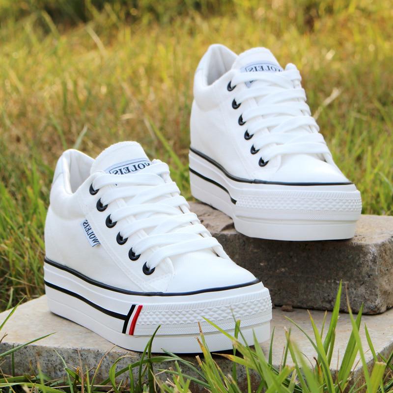 Women Canvas Shoes Platform Sneakers for Woman Lace Up Wedge Chunky Casual Trainers Fashion